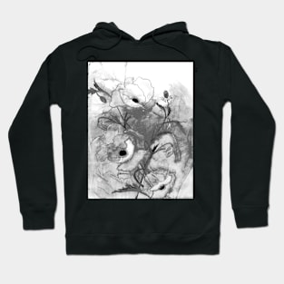 Poppies in Black and White, Digital Conversion from Watercolor Painting Hoodie